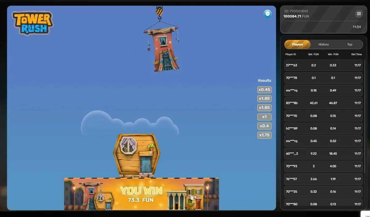 Tower Rush demo level with colorful towers defending against waves